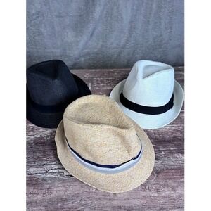 Dockers Mens Straw Fedora Hats Bundle - Black, White, Beige - Summer Sun Hats